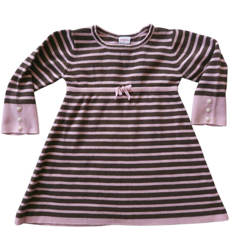 Vintage Y2k Gymboree Giraffe Club Pink Brown Striped Sweater Babydoll Dress 2T